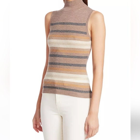 $365 Theory Regal Stripe Ribbed Turtle Neck Sleeveless Top New - Picture 9 of 9